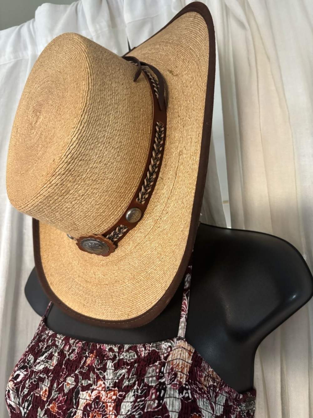 American Hatmakers Garland Palm Western Hat w Concho trim - Picture 8 of 13